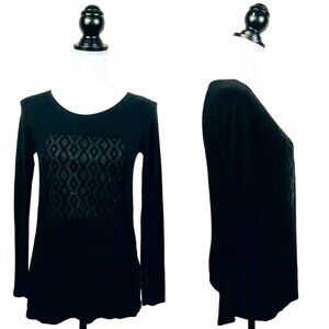 ZARA W & B Sweater Top, Black Long Sleeve Sparkly Diamonds Fitted Casual Boho, S